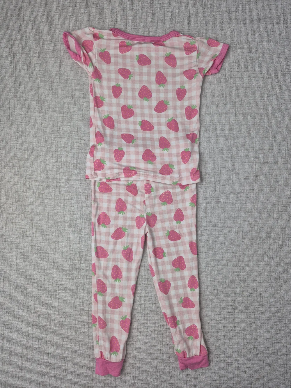 Bamboo Milkberry Toddler Girls Strawberry Gingham Plaid Pajama Set Size 24M Pink